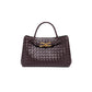 Women's Design Metal Cord Fastener Authentic Leather Weave Portable Shoulder Bags