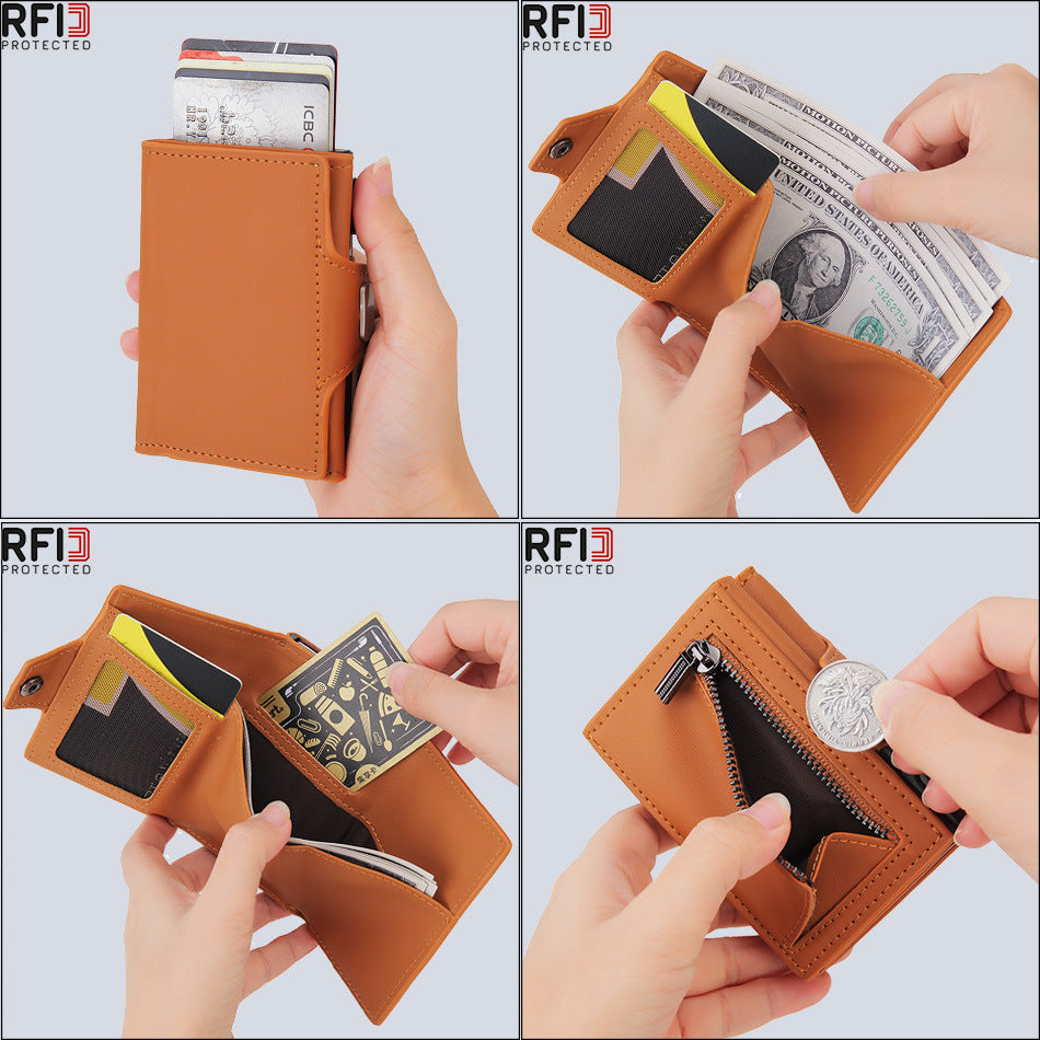 Men's Side Push Metal Shield Swiping Men's Wallets