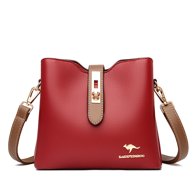 Women's Color Kangaroo Korean Fashion Textured Genuine Shoulder Bags
