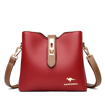 Women's Color Kangaroo Korean Fashion Textured Genuine Shoulder Bags