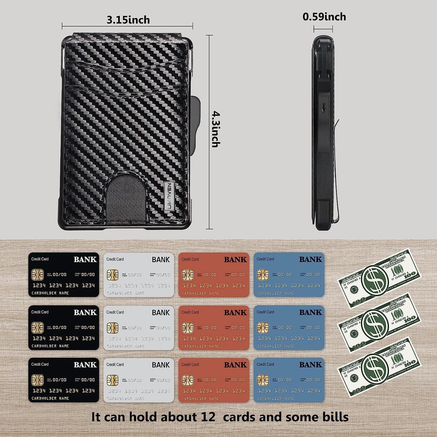 Men's Leather Carbon Fiber Clamp Swiping Advanced Men's Wallets