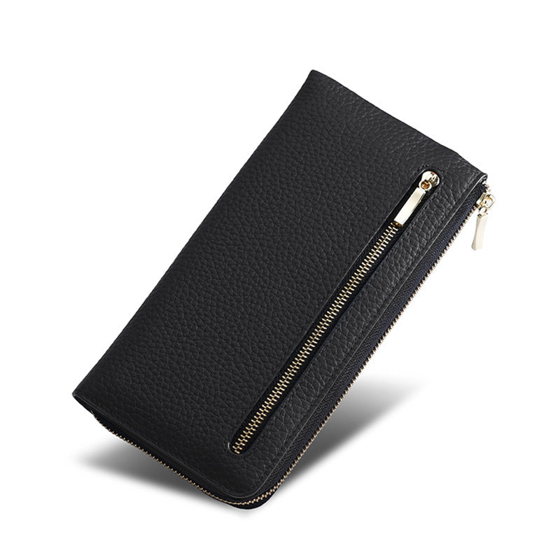 Women's Leather Swiping Multiple Slots Long Cowhide Ladies Wallets