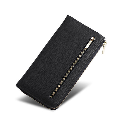 Women's Leather Swiping Multiple Slots Long Cowhide Ladies Wallets