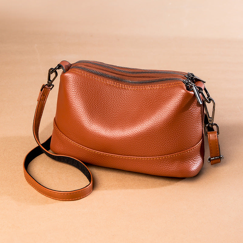Women's First Layer Cowhide Soft Leather Zipper Light Luxury Shoulder Bags