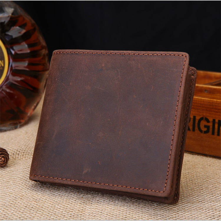 Men's Crazy Horse Leather Short Business Horizontal Men's Wallets