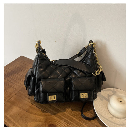 Women's Diamond Pattern Chain Design Motorcycle Underarm Crossbody Bags