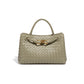 Women's Design Metal Cord Fastener Authentic Leather Weave Portable Shoulder Bags