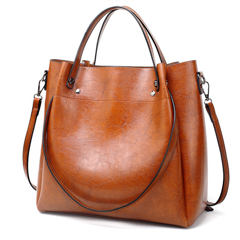 Women's Oil Leather Fashion Big Korean Style Shoulder Bags