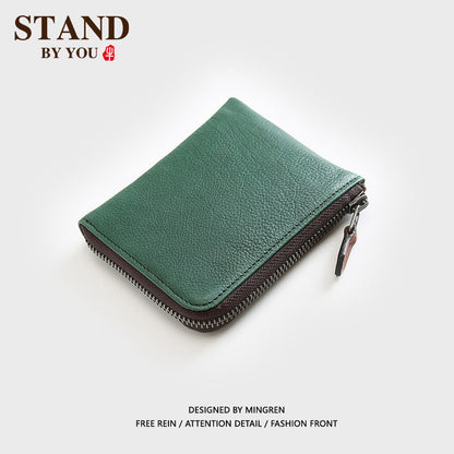 Men's Short Leather Zipper Driving License First Layer Men's Wallets