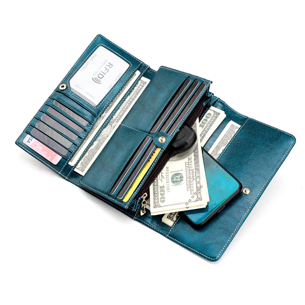 Women's Leather Long Cowhide Large Capacity Multiple Ladies Wallets