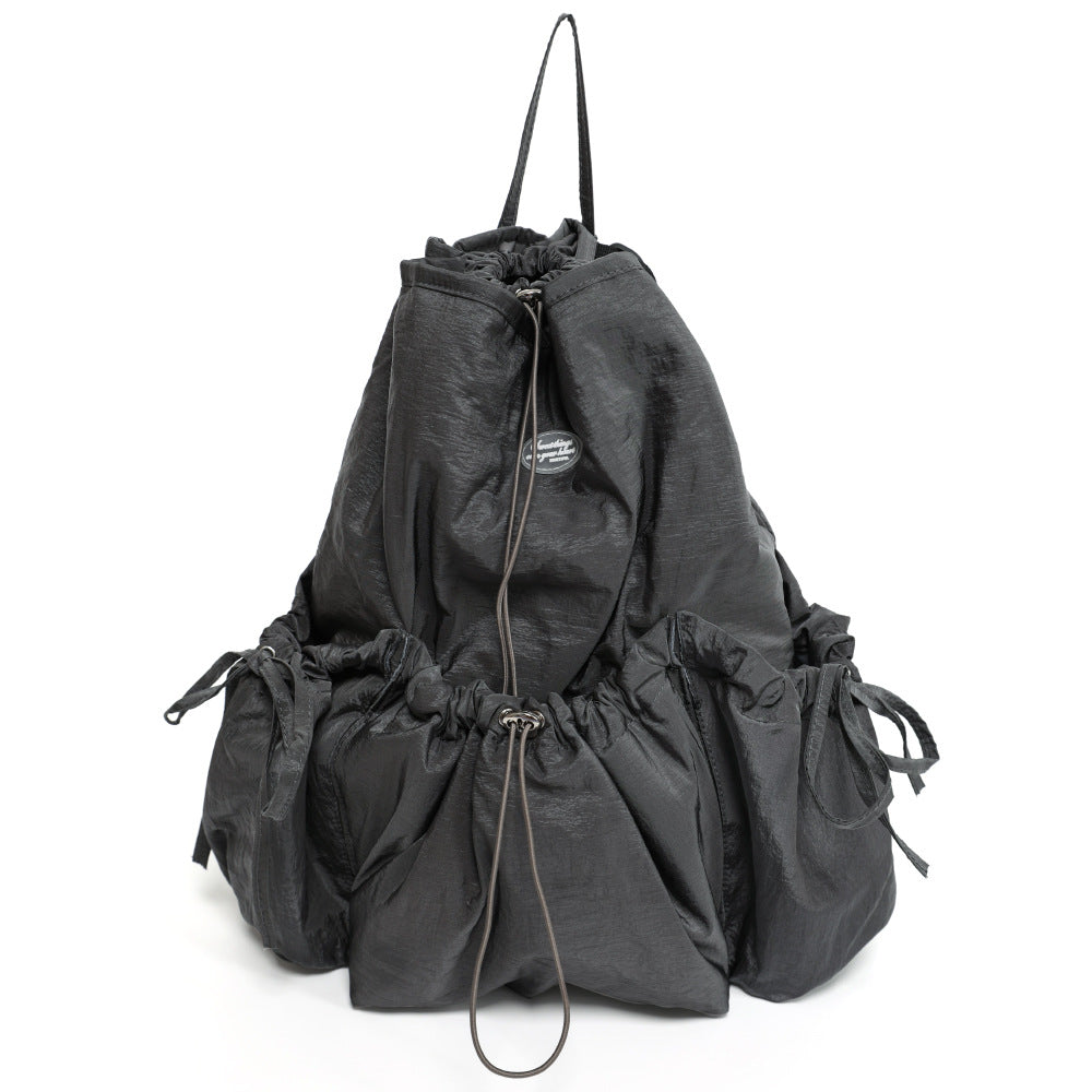Durable Drawstring Korean Nylon Wrinkled College Backpacks