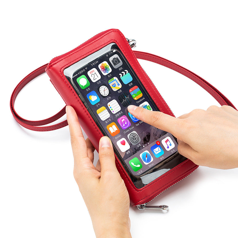 Women's Leather Embroidered Touch Screen Cell Clutch Phone Bags