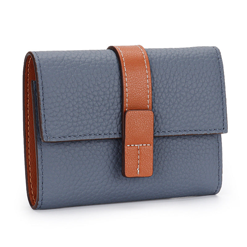 Women's Contrast Color First Layer Cowhide Hand-held Ladies Wallets