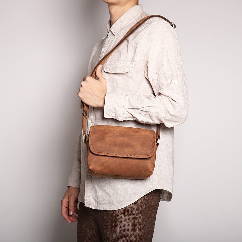 Women's & Men's Crazy Horse Leather Retro Large Capacity Small Square Bags