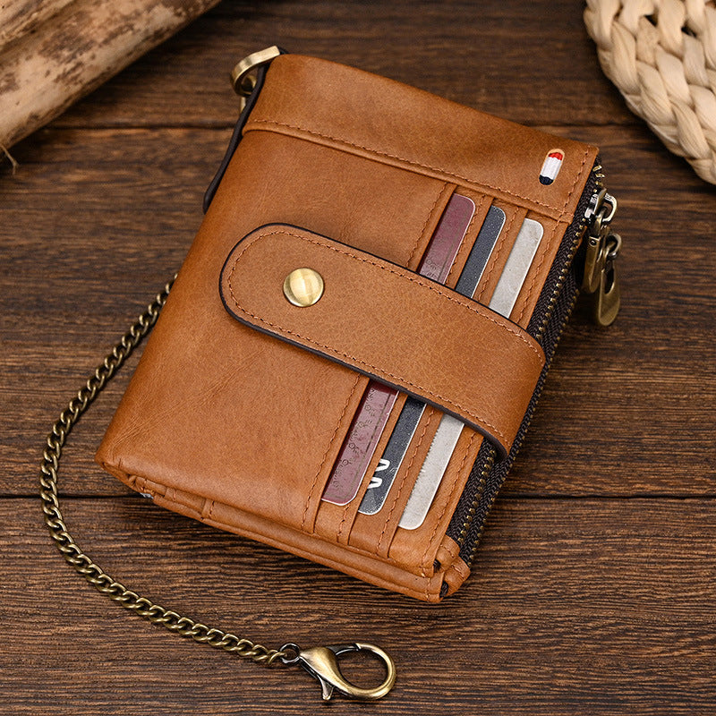 Women's & Men's & Swiping Cowhide With Iron Chain Men's Wallets