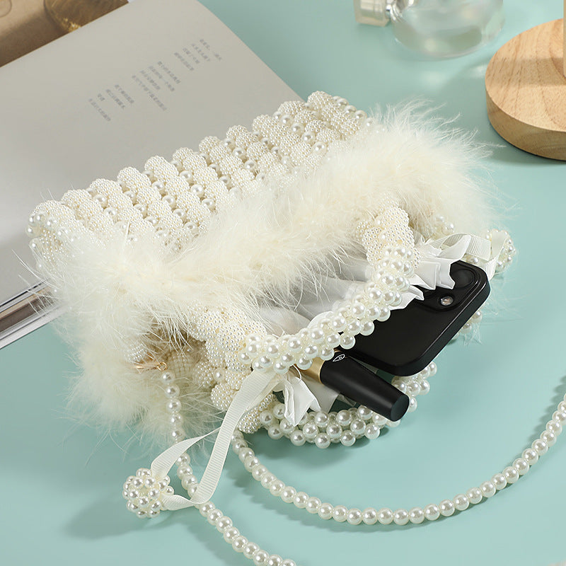Women's Fan Pearl Dinner Sophisticated Type Banquet Evening Bags