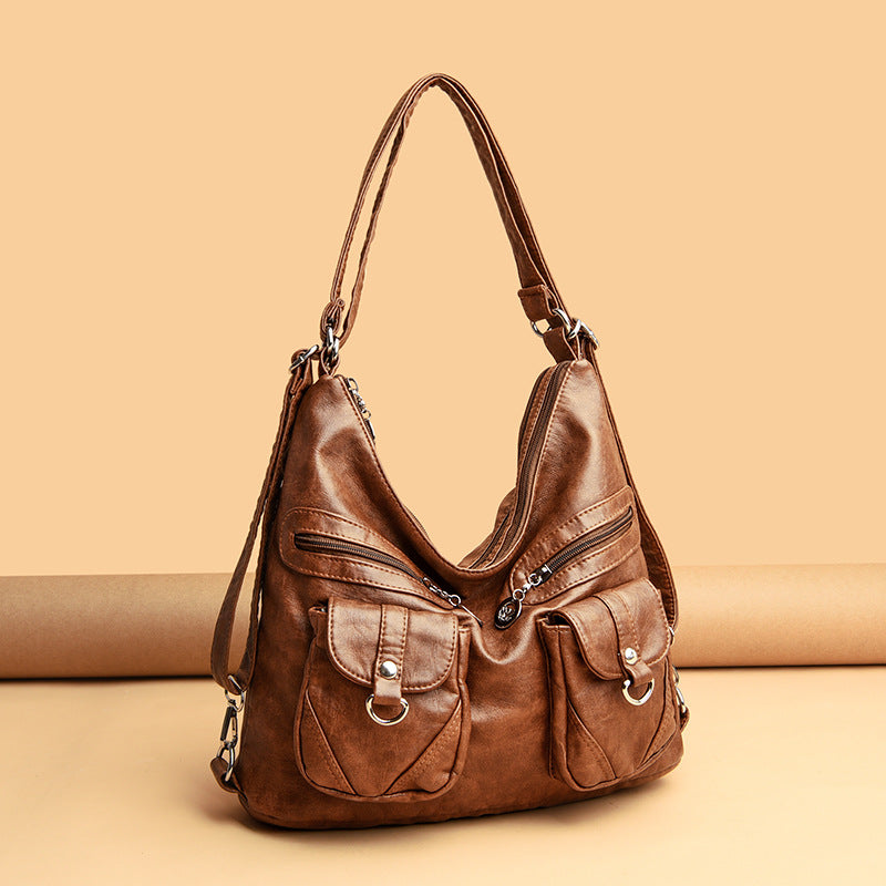 Women's Cow Wax Leather Deformation Single Motorcycle Crossbody Bags