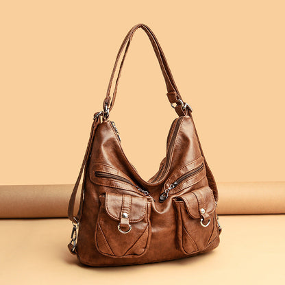 Women's Cow Wax Leather Deformation Single Motorcycle Crossbody Bags