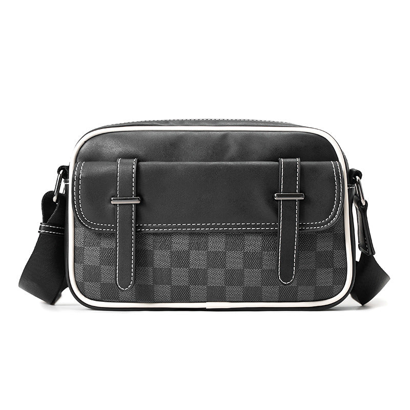 Men's High Quality Plaid Tide Leather Fashionable Men's Shoulder Bags