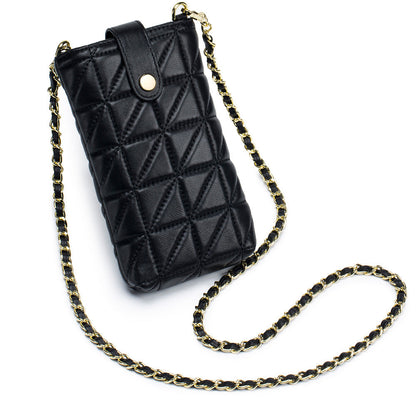 Women's Mobile Fashion Rhombus Embroidery Thread Chain Phone Bags