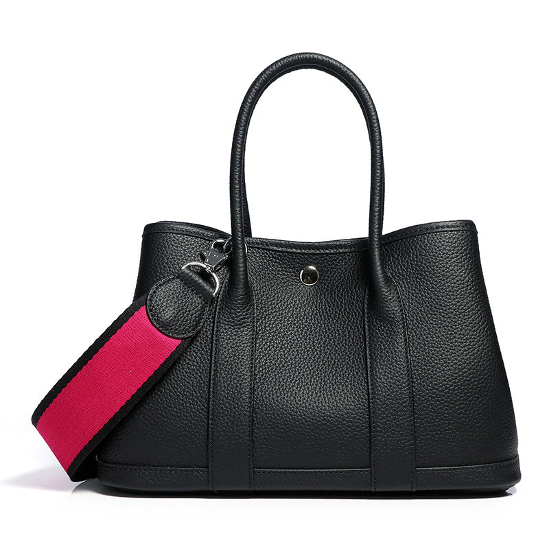 Women's Garden Layer Cowhide Lychee Pattern Wide Handbags