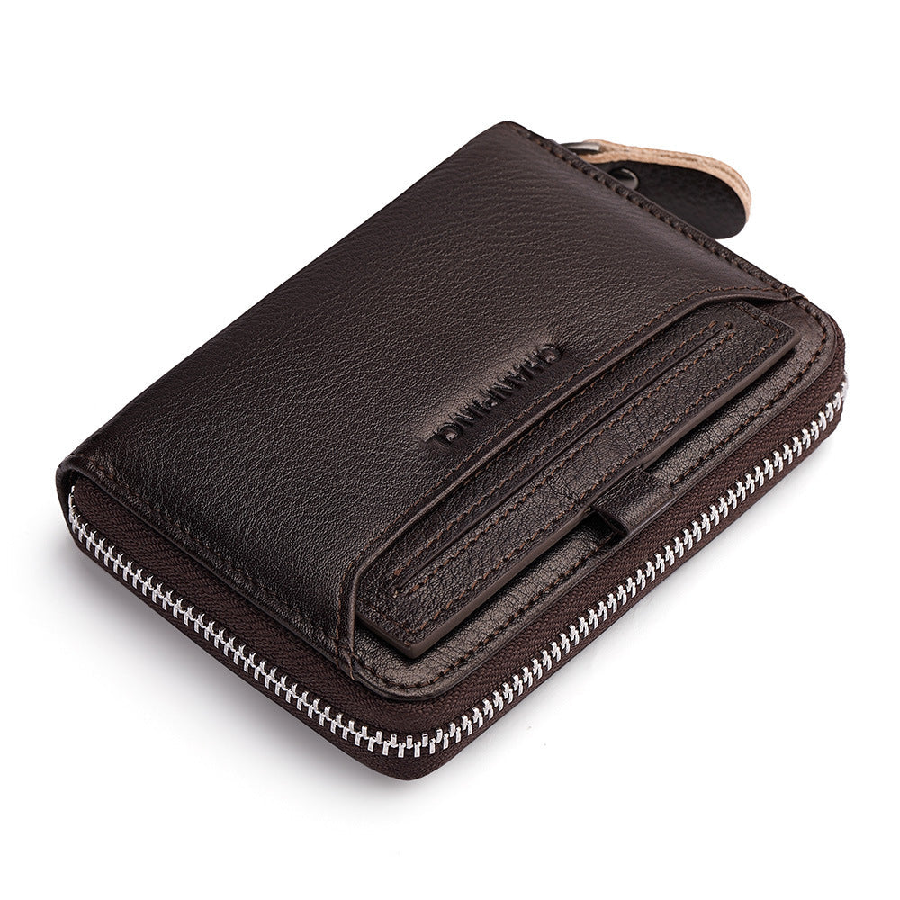 Men's Boxed First Layer Cowhide Extraction Zipper Men's Wallets