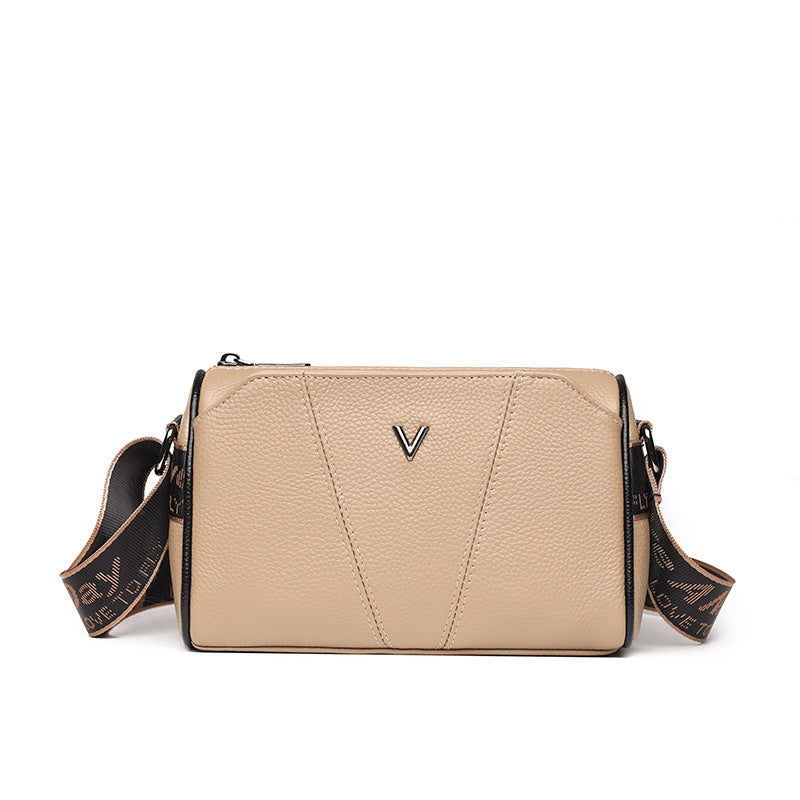 Women's Genuine Leather Fashionable Stitching Soft Large Capacity First Layer Shoulder Bags