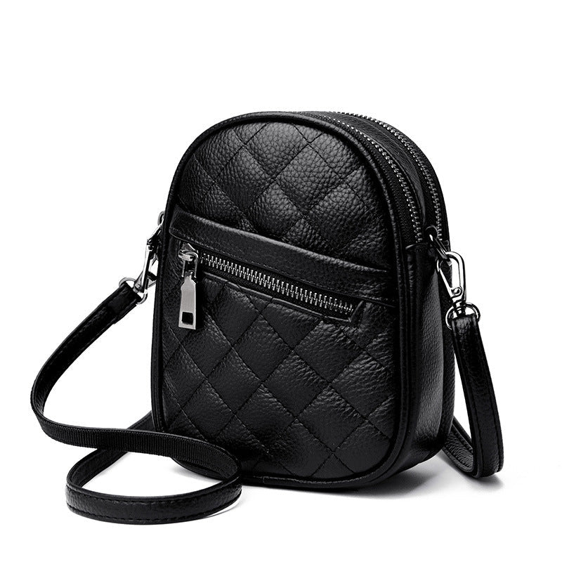 Women's Genuine Leather Fashionable Diamond Embroidery Thread Shoulder Bags