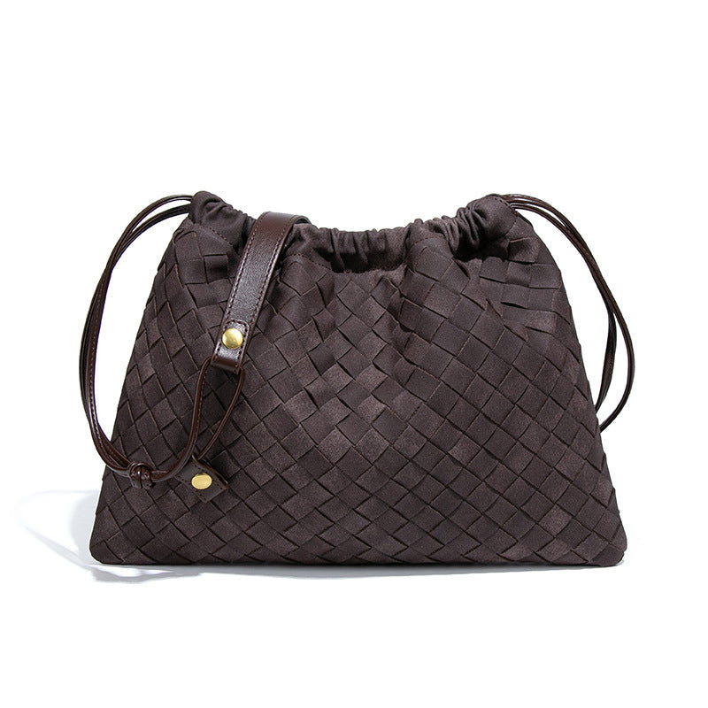 Women's Frosted Woven Drawstring Cloud Fashion Dumpling Shoulder Bags