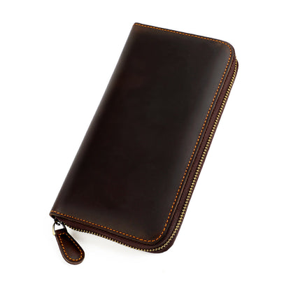 Women's & Men's & Retro Crazy Horse Leather Expanding Genuine Card Holder
