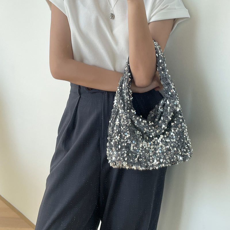 Portable Sequin Female Niche Shiny Drawstring Hand Carrying Handbags