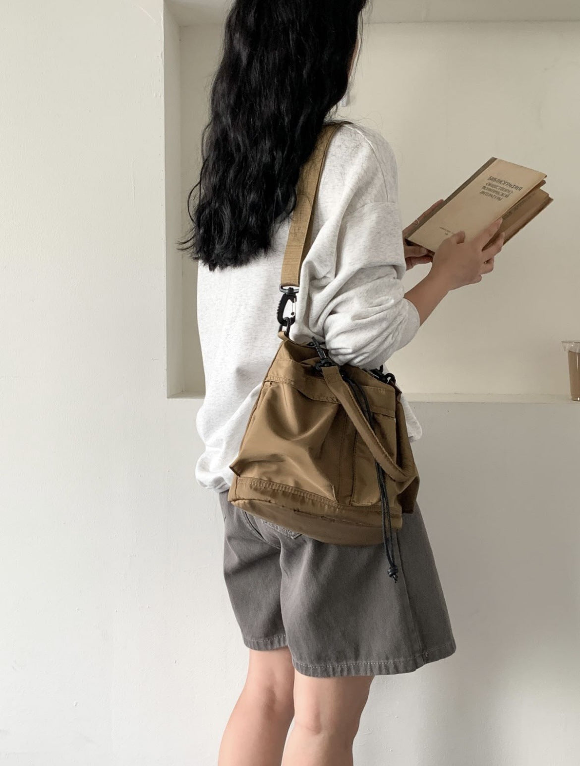 Large Capacity Canvas Drawstring Nylon Cloth Shoulder Bags