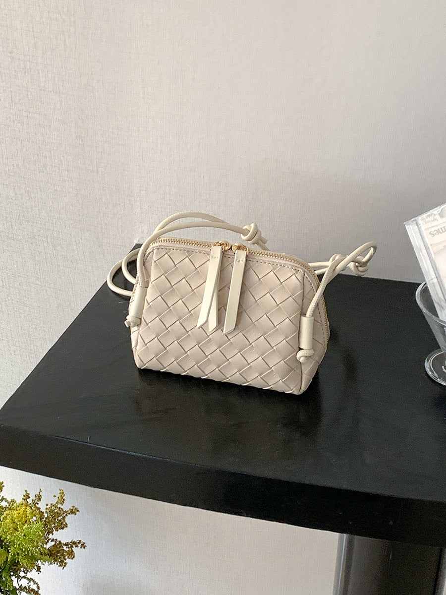 Women's Summer Double Zipper Retro Textured Woven Crossbody Bags