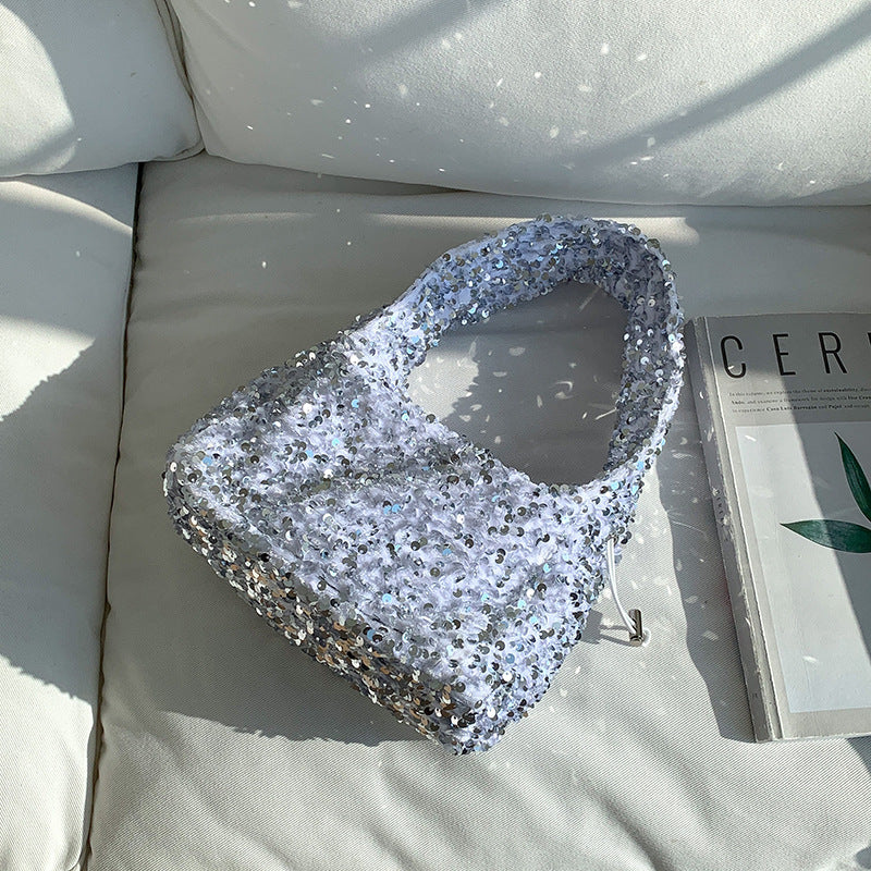 Portable Sequin Female Niche Shiny Drawstring Hand Carrying Handbags