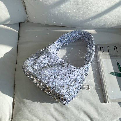 Portable Sequin Female Niche Shiny Drawstring Hand Carrying Handbags