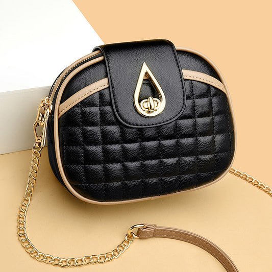 Women's Chain Round Versatile Plaid Textured Shoulder Bags