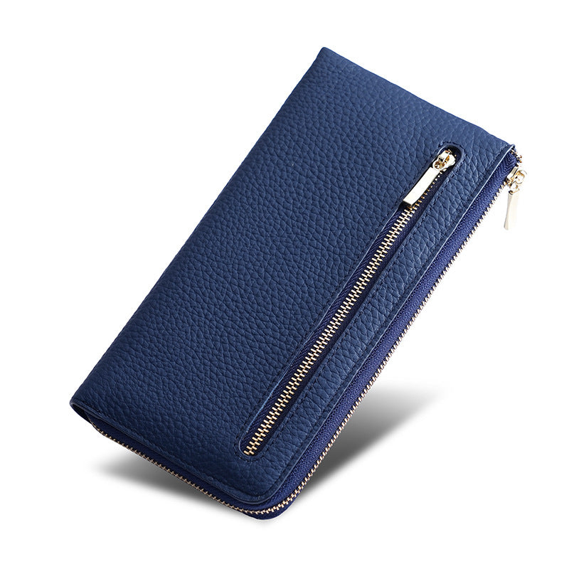 Women's Leather Swiping Multiple Slots Long Cowhide Ladies Wallets