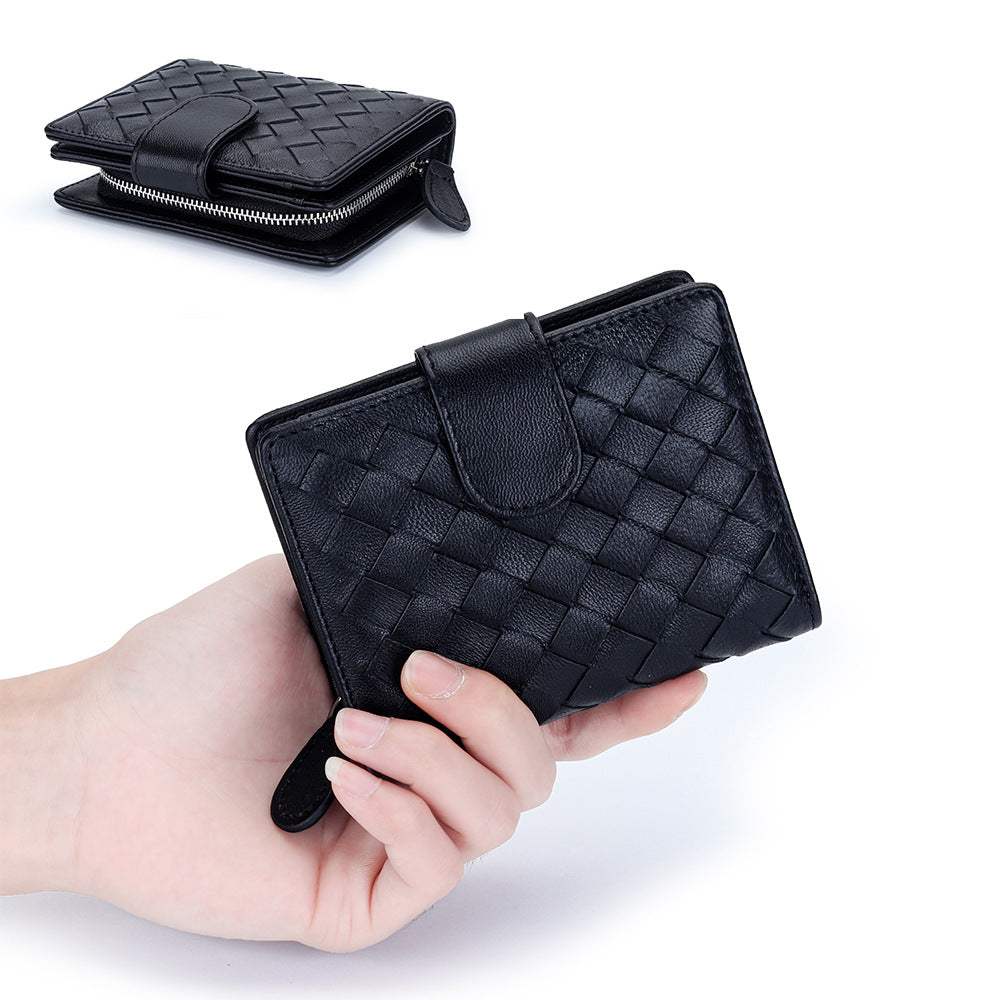 Leather Weave Unisex Multiple Slots One Ladies Wallets