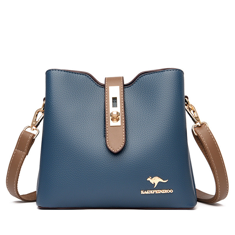 Women's Color Kangaroo Korean Fashion Textured Genuine Shoulder Bags