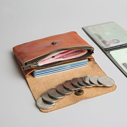 Women's & Men's Handmade Retro First Layer Cowhide Short Leather And Ladies Wallets