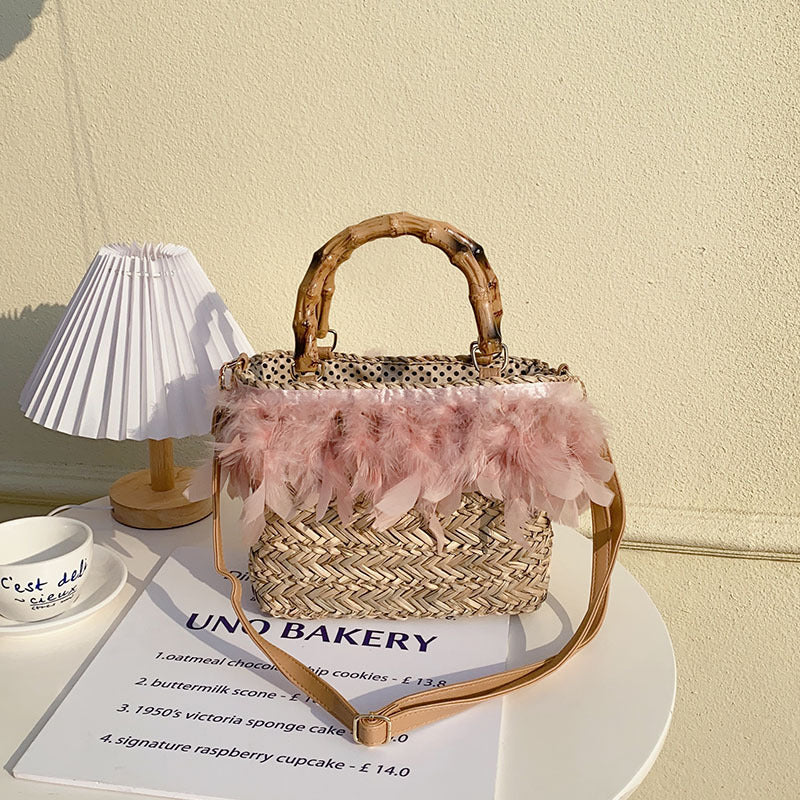 Designer Model Feather Straw Aquatic Plants Handbags