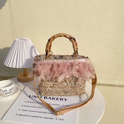 Designer Model Feather Straw Aquatic Plants Handbags