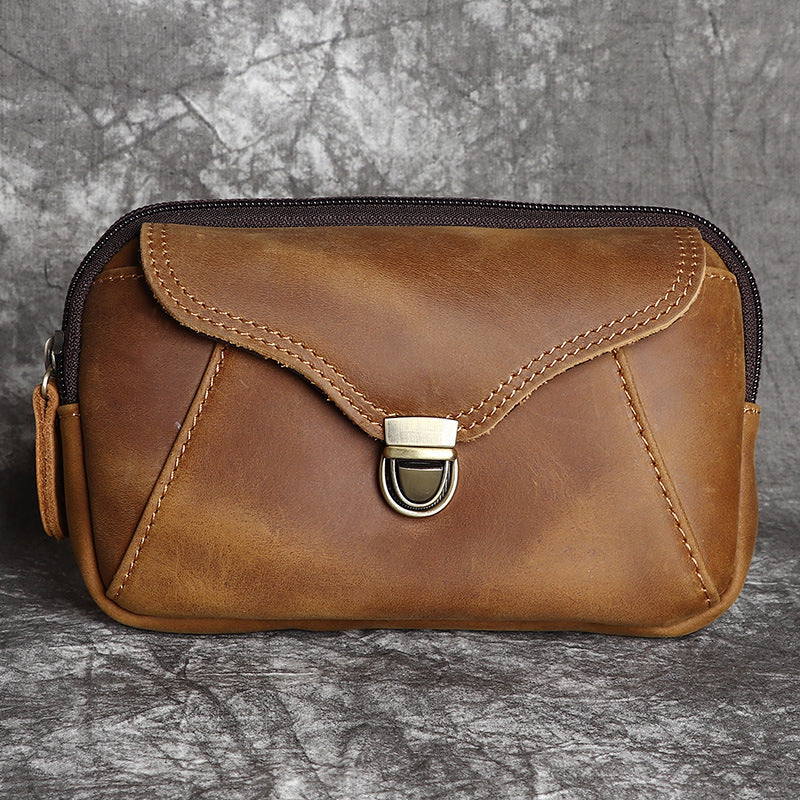 Men's Layer Cowhide Retro Simple Construction Site Men's Waist Packs