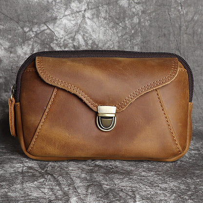 Men's Layer Cowhide Retro Simple Construction Site Men's Waist Packs