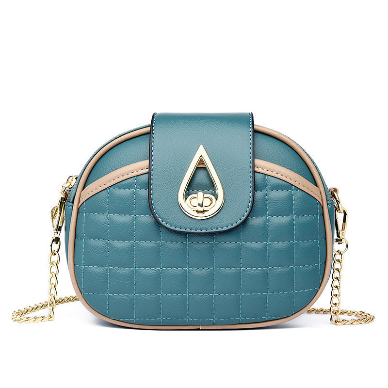 Women's Chain Round Versatile Plaid Textured Shoulder Bags