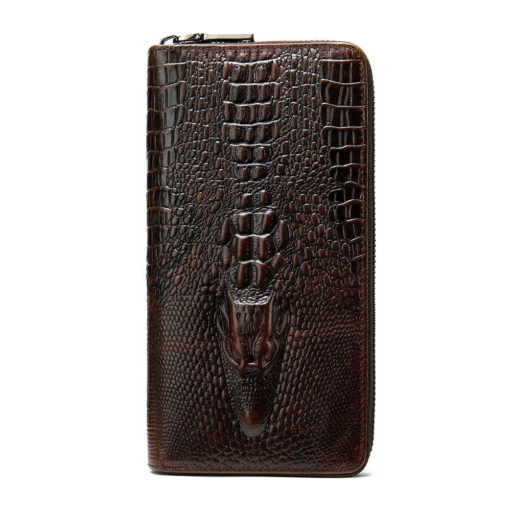 Men's Crocodile Pattern Cowhide Long Swiping Clutch Men's Wallets