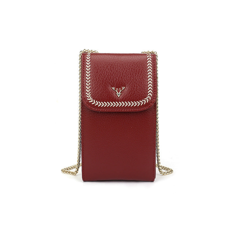 Layer Cowhide Simple Deer Head Mobile Female Phone Bags
