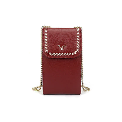 Layer Cowhide Simple Deer Head Mobile Female Phone Bags