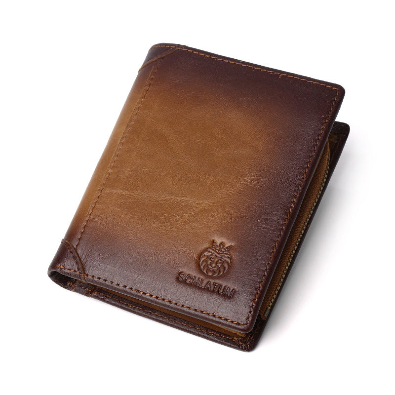 Men's First Layer Cowhide Swiping Leather Short Men's Wallets