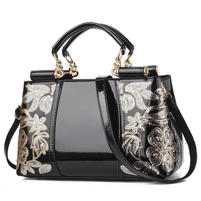 Women's Fashion Embroidery Large Capacity Bright Leather Shoulder Bags